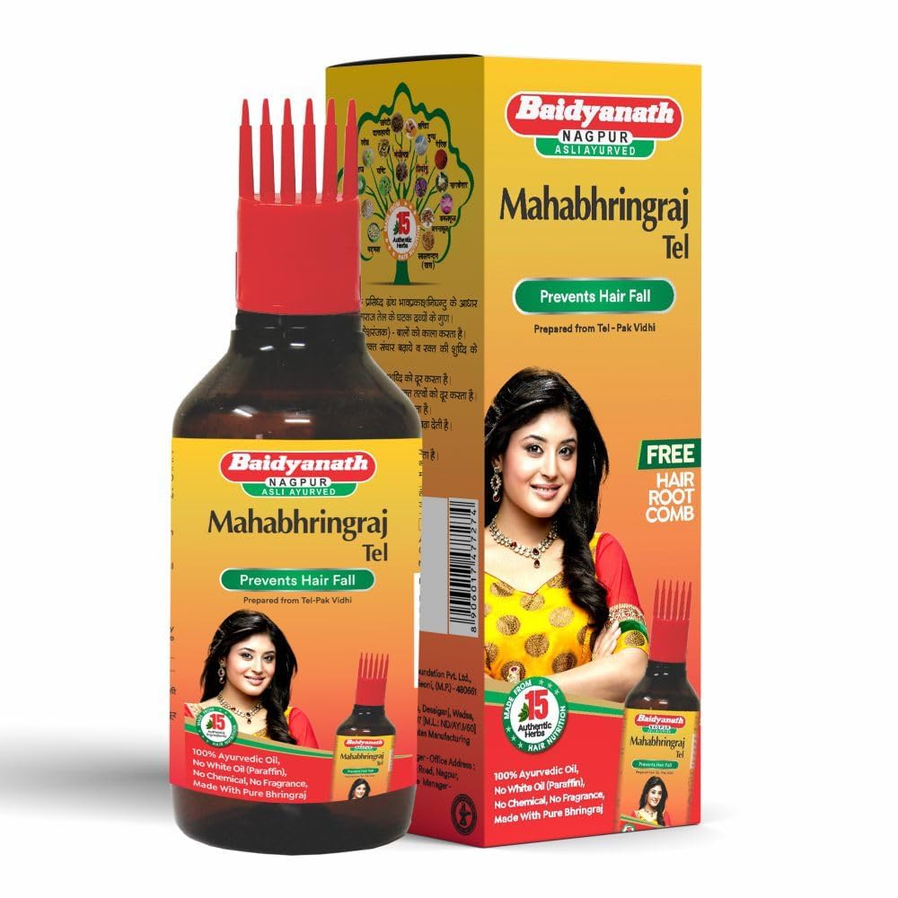 Baidyanath Asli Ayurved Maha Bhringraj Hair Oil - 200 Ml | Mahabhringraj Tel | 100% Ayurvedic Oil with Free Hair Root Comb