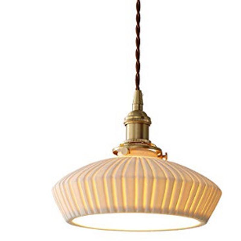LED Retro E27 Kleine Pendelleuchte Wohnzimmer Schlafzimmer Nachttisch Pendelleuchte Keramik Messing American Nussbaum High-End Barleuchte