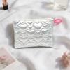 New Multi-function Cosmetic Pouch Bow Decoration Embossed Heart Quilted Makeup Bag Satin Material Toiletry Storage Pouch Girls