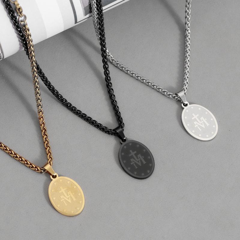 Retro Oval Virgin Mary Pendant Men's and Women's Medal Necklace Titanium Steel Jewelry