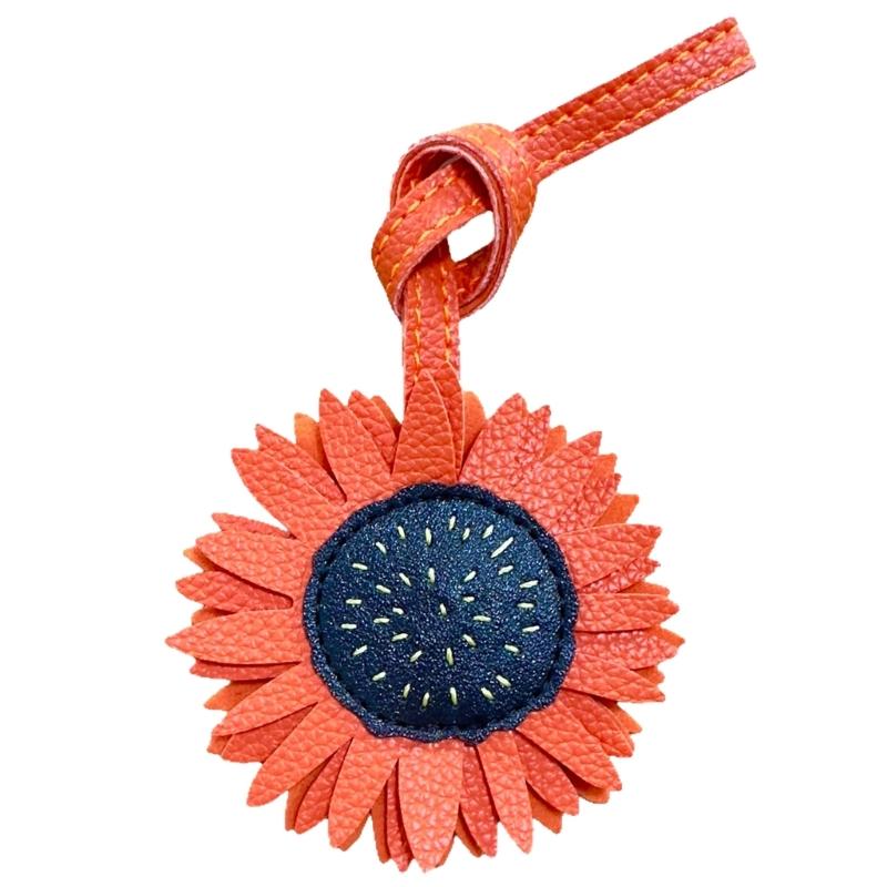 Stylish PU Leather Sunflower Key Holder Versatile Bag Charm Decoration Unisex Keychain Fashion Accessory