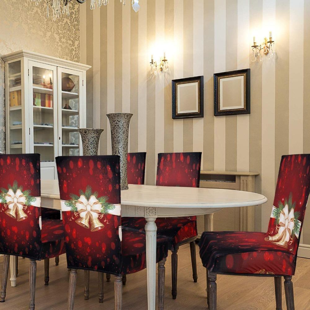 2/4/6pcs Christmas Red Bells Pattern Dining Chair Covers Covers, for Hotel, Dining Room, Office, Banquet