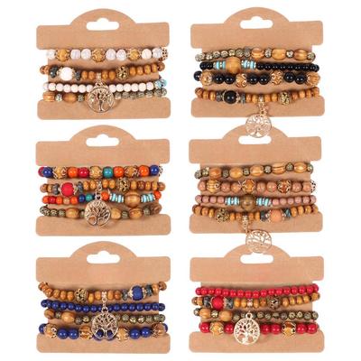 Elegantes handgefertigtes Rosenlegierung & Holzperlen Armbandset (HY-2774)
