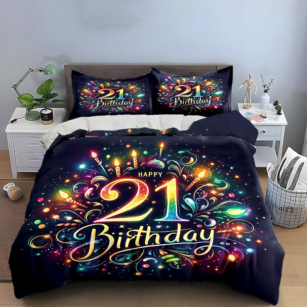 Colorful 21st Birthday Design Bedding Duvet Cover Set Duvet Cover Pillowcases  (1*Duvet Cover 2*Pillowcases, without duvet insert)
