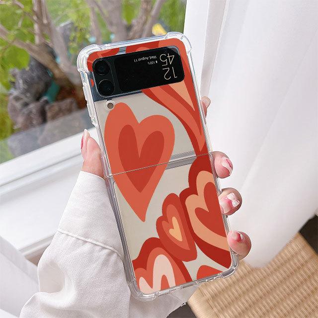 Love Heart Pattern Luxury Case For Samsung Galaxy Z Flip 3 4 5g Funda Z Flip3 Clear Pc Hard Shockproof Back Phone Coque Shell