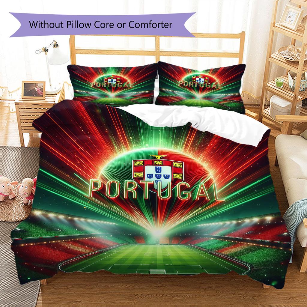 Portugal National Football Team Pattern Bedding,Quilt Set Quilt Cover Pillowcase Home Birthday Gift(1 * duvet cover + 2 * pillowcase, without core)