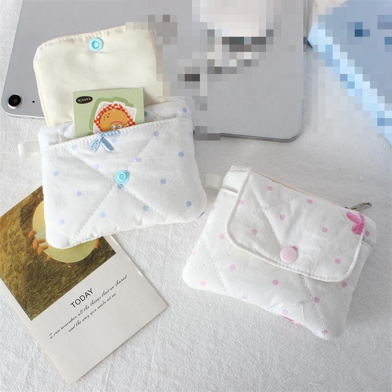 Cute Style Quilted Card Case  ID Case  Multi-function Flip Snap Storage Bag  Portable Coin Purse  Bluetooth Headset Bag