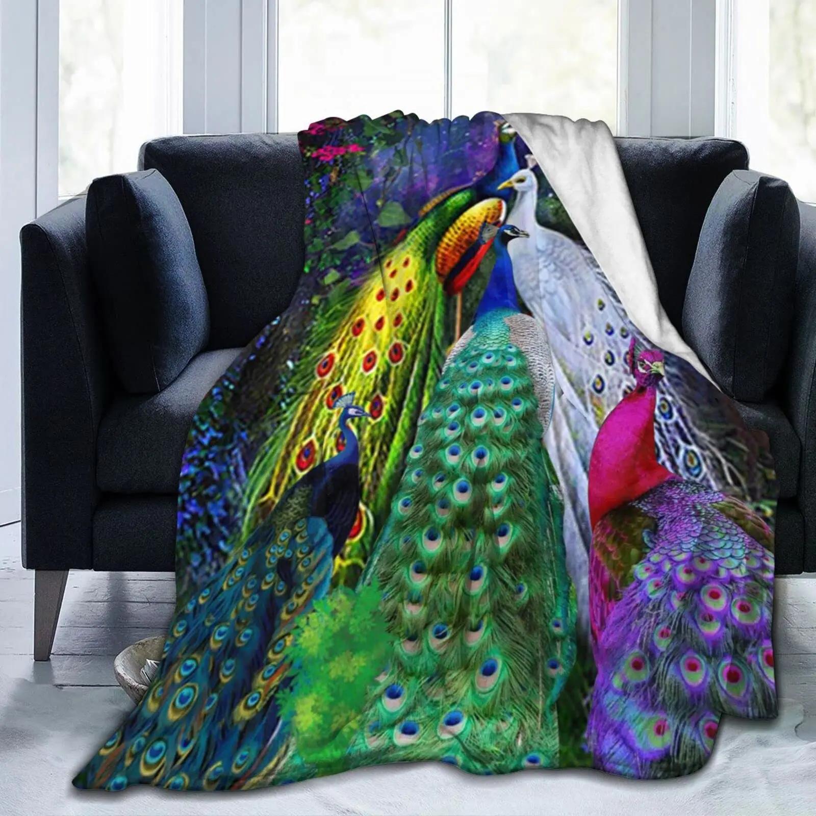Monika Chen Unisex Peacock And Vintage Botanical Flannel Blanket Ultra Soft Cozy Warm Throw Lightweight Blanket Microfleece Blanket For Home Gifts