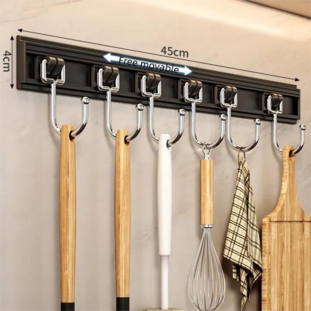

Передвижная кухонная полка для хранения Алюминиевый сплав Настенный держатель Новая полка с крючками Держатель Кухонная утварь black-6 hooks