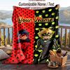 Miraculous Ladybug Flannel Blanket, Personalized Custom Name Text, Soft Warm Plush Throw Blanket For Gift