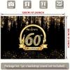 2D Happy 60th Birthday Backdrop, Black Gold Glitter 60 Years Old Party Photography Background Banner