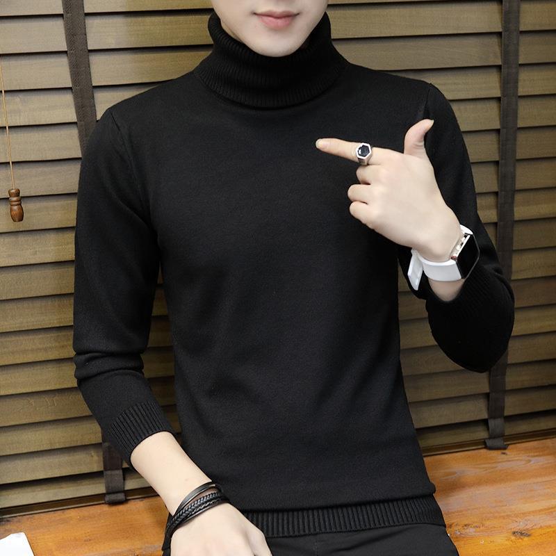 Winter Turtleneck Men's Sweater Korean Version Slim-fit Solid Color Knitted Sweater Men's Bottoming Shirt Men's Clothing