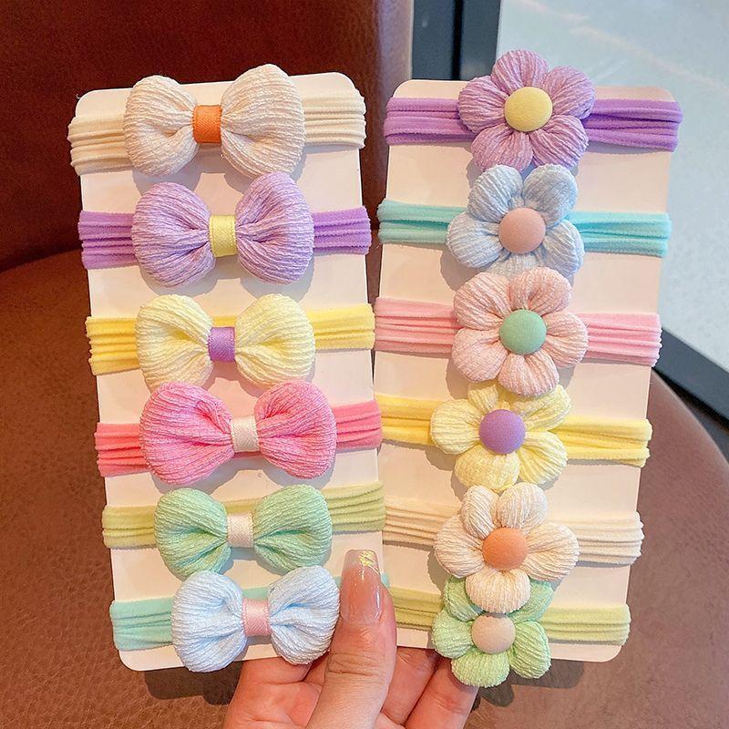 6/12 Stück/Set Niedliche Schleife Blume Gummi Elastische Haargummis Mädchen Verletzen das Haar nicht Kleine Scrunchies Kinder Süße Haargummis Haaraccessoires