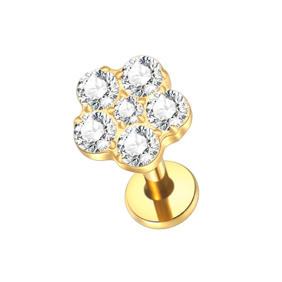 1PC G23 Titanium 16G Marquise Lotus CZ Flower Flat Back Stud Labret Tragus Helix Cartilage Conch Earring Piercings Sexy Jewelry