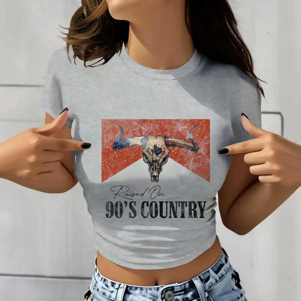 Summer Letter Slim Fit Crew Neck T-Shirt Women's Top Short