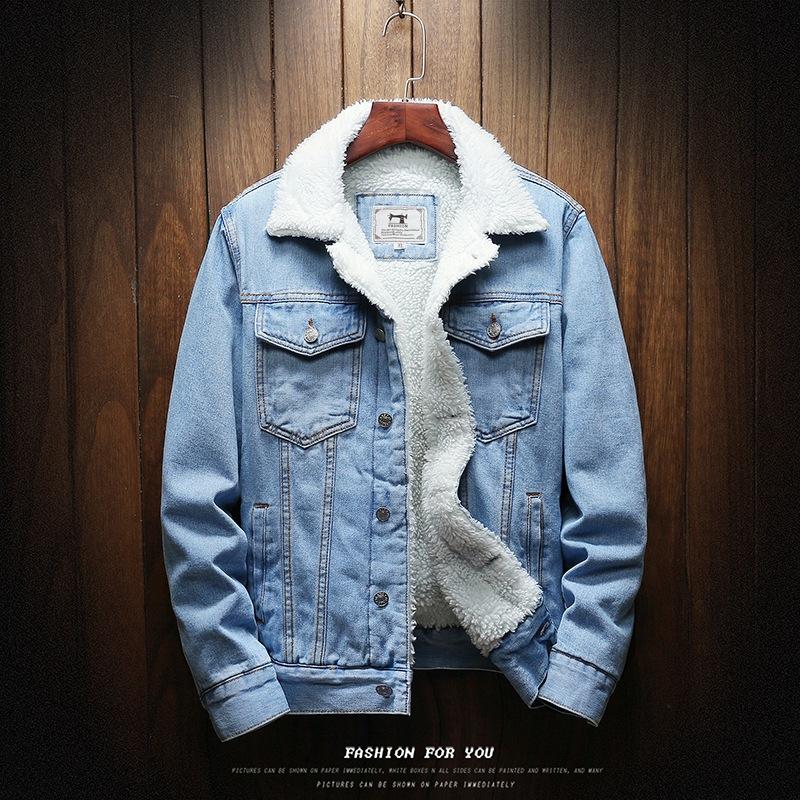 Jean Jacket Muži Silné Streetwear Denim Bomber Bundy Kabát Pánské Vintage Blue Pánské Outwear Plus Sametové Single Breasted Windbreak