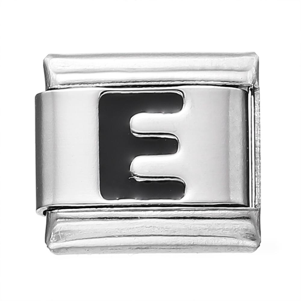 Fashion Black 26 English Letters Italian Charm Links Fit 9mm Stainless Steel Bracelet Making Women Men Jewelry Accessories