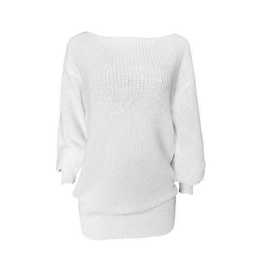 Women One Shoulder Puff Long Sleeve Sweater Dress Loose Tunic Knitted Jumper
