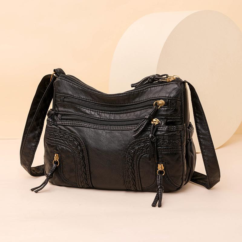 Vintage Stil Crossbody Çanta, PU Deri Omuz Çantası, Kadınlar İçin Dokuma Çok Cepli Çanta