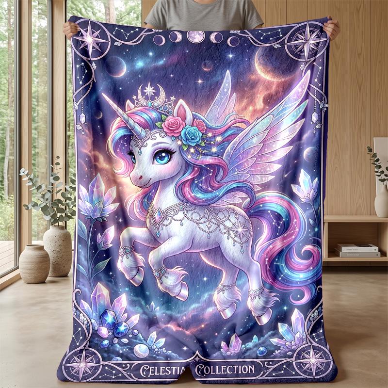 Celestial Unicorn Moon blanket Personalized Name Flannel Blanket Soft Cozy Plush Throw for Sofa Bed Lightweight Home Decor