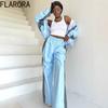 FLARORA Mode Color-Blocking 2-teilige Sets Damen Langarm Reißverschluss Lockere Jacken und Gerade Bein Hosen Outfits Street Trainingsanzüge