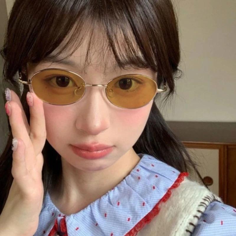 Personality Metal Small Shaped Frame Ellipse Light Sensitive Color Changing Nearsighted Eyeglasses Vintage Style Premium Blue Eyeglasses 0 TO -4.0