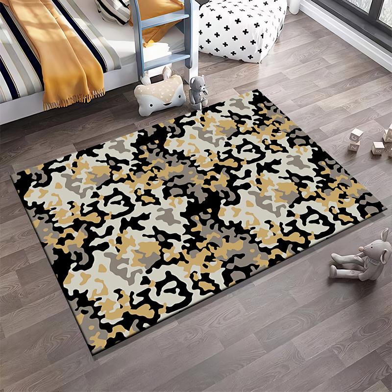 Camouflage-Style Carpet with Modern Abstract Pattern, Beige and Black Suitable for use as an anti-slip for living room bedroom sofas