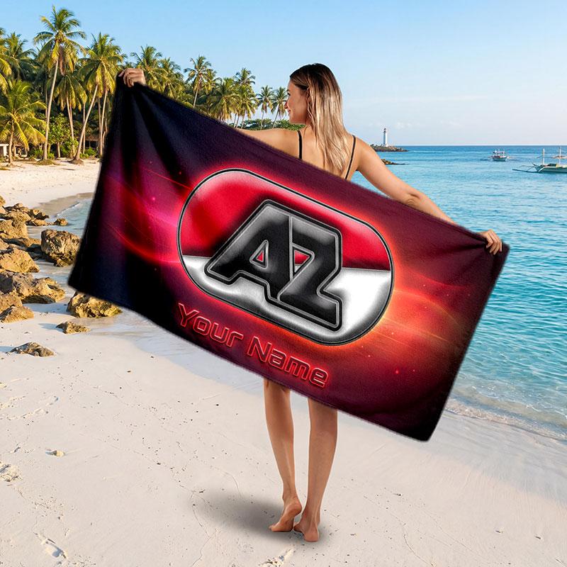 AZ Alkmaar Benutzerdefiniertes Strandtuch, Personalisierter Namens-Textdruck, Fußballlogo Weiches Schnelltrocknendes Handtuch Urlaubsgeschenk