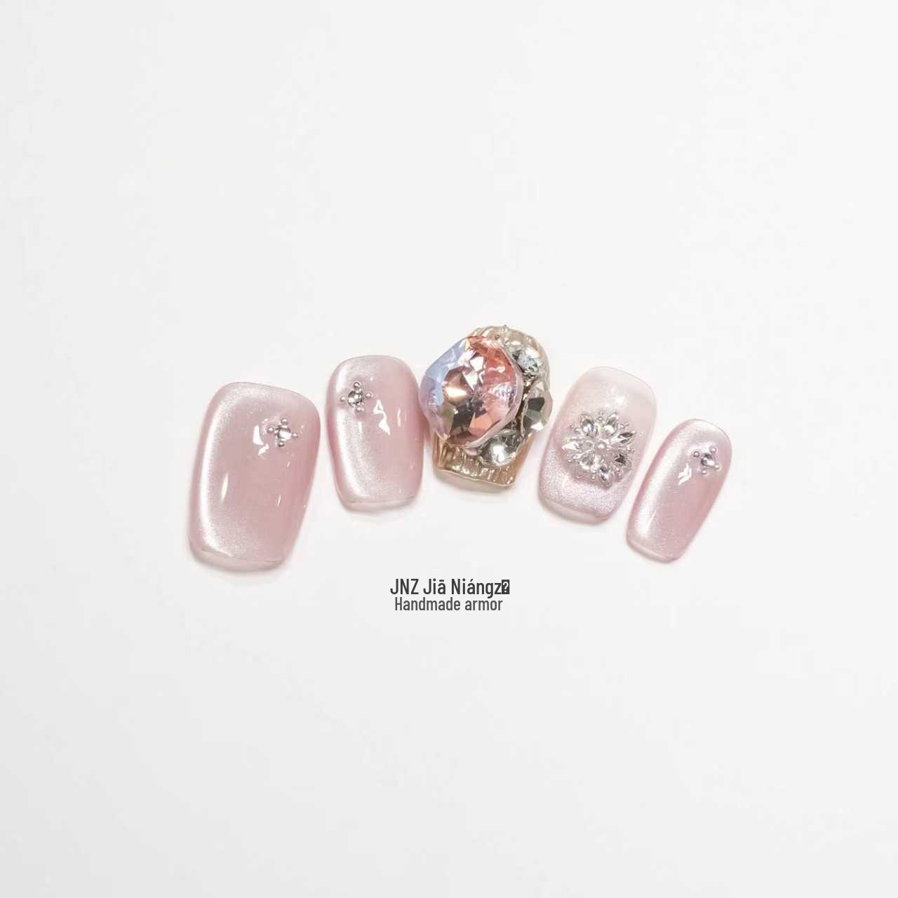 Jia Niangzi Handmade Pink Cat Eye Diamond Sparkle Nail Art Stickers