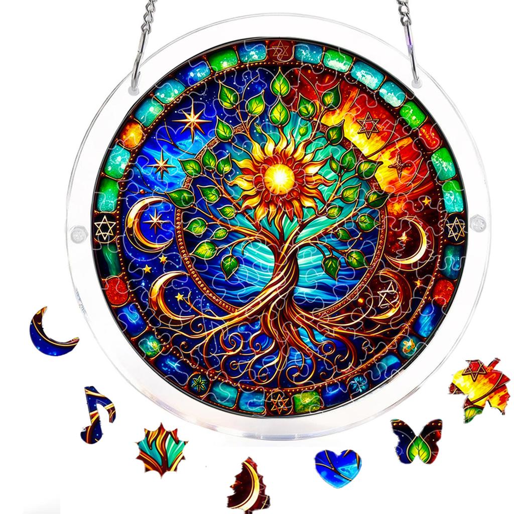 Acrylic Puzzle Window Hanging with Hanging Chain Elegant Suncatcher Kit Non-Fading UV Print Window Ornament for Room Wall Art