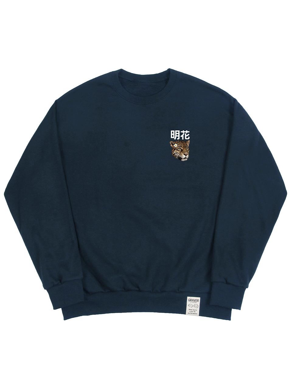 Graver [Унисекс] Толстовка с принтом  Цветок и настоящий леопард _Темно-синий Navy_White Logo/M