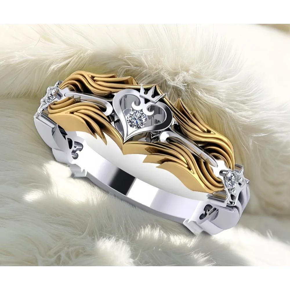 1pc Innovative Design King's Heart Ring Crown Two-tone Zirconia Ring