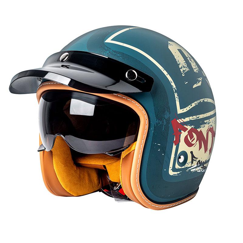 Motosiklet Kaskı Yarım Açık Yüz Retro Vintage Tarzı Moto Kask Capacete Moto Kask Vizörlü UV Gözlüklü Motokros Motosiklet