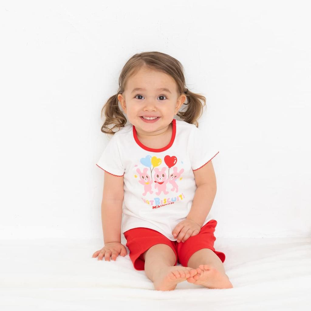 HOT loungewear for [MIKIHOUSE BISCUITS] Short-sleeved girls, kids' clothing, red, 80cm, 72-7302-490