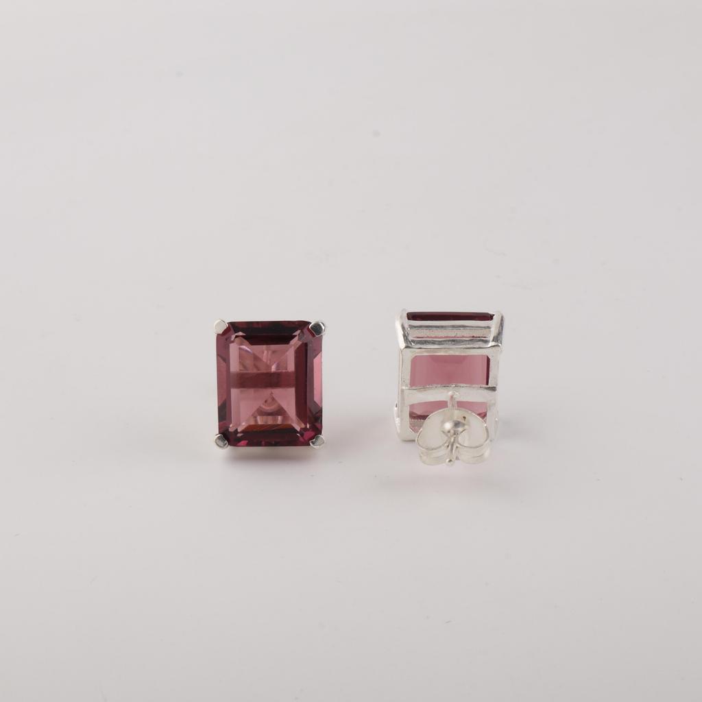 Rhodolite Gemstone 925 Sterling Silver Jewelry Handcrafted Studs Earrings 0.4" Birthday Gift For Her EE-179-12