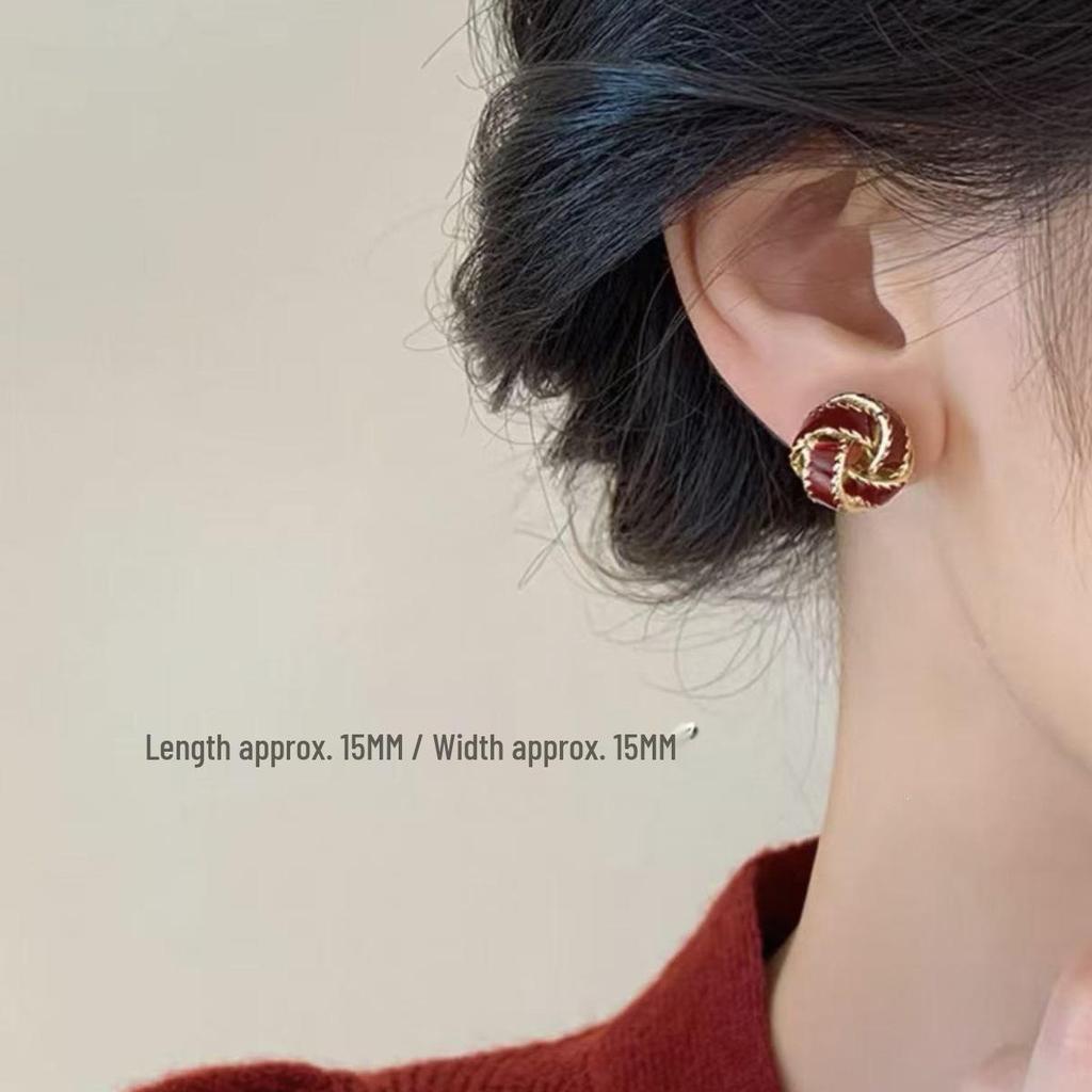 925 Silver Zodiac Concentric Knot Stud Earrings – Year of the Snake 2025 Red Earrings for Women, Light Luxury New Year Accessories