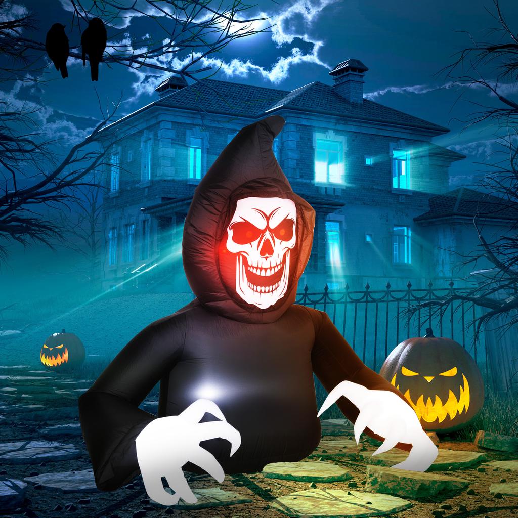 Inflatable Halloween Decoration, Grim Reaper, LED Lights, Blower, Cable