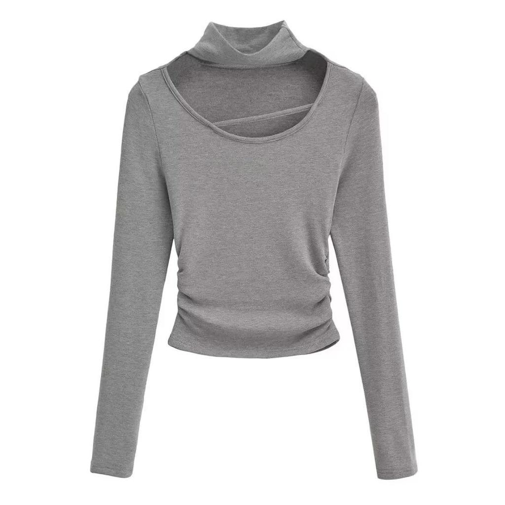 Women's Retro Halter Neck Long Sleeve Fleece Lined Top
