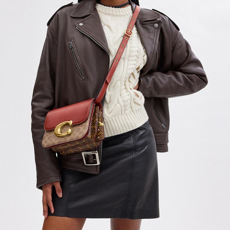 Coach Idol 21 Classic Logo Flap Chain Messenger Bag Women Shoulder Bag Brown Red CM551-B4NQ4