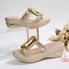 Metal Decoration Wedge Slippers for Women Gold Silver Platform Sandals Woman Summer 2025 Comfort Thick Sole Beach Slides