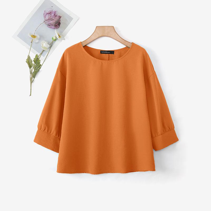 

ZANZEA Женская повседневная блузка с круглым вырезом, однотонная, свободного кроя, с рукавом до локтя 5XL оранжевый