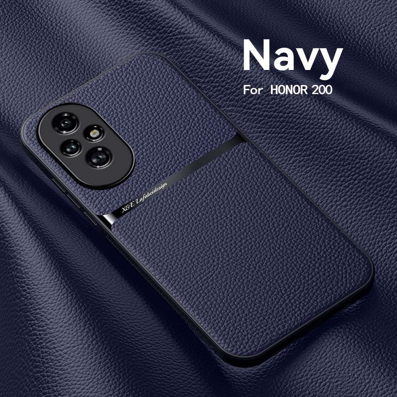 For Honor 200 200 Pro 200 Lite Leather Texture Built-in Magnetic TPU Soft Edge Anti-drop Anti-fingerprint Phone Case