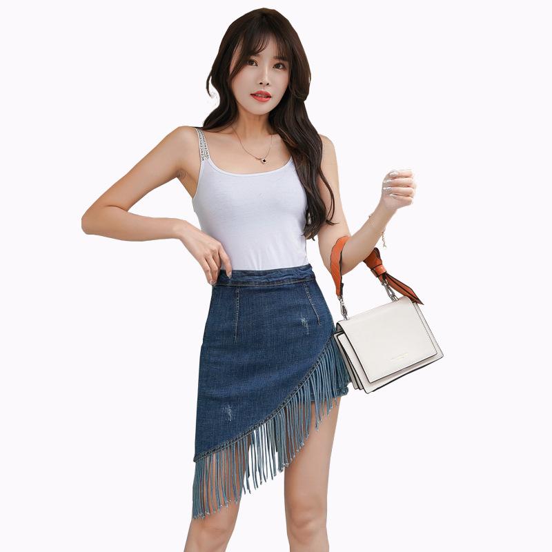 Gonna di Jeans Gonna Pantaloncini da Donna Gonna Avvolgente sui Fianchi Versione Coreana Finto Due Pezzi Vita Alta