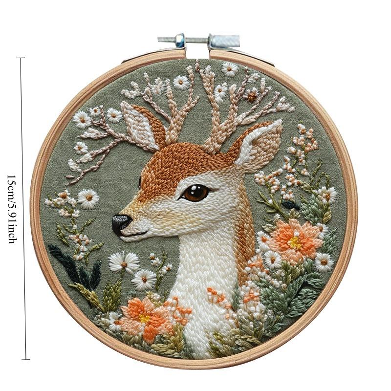 1pc Deer and Flower Pattern Embroidery DIY Fabric Craft Set with Tools
