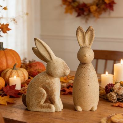 Unfinished Wood Rabbit Statue Rustic Easter Blank Wood Bunny Model DIY Animal Painting Crafts for Spring Party Tabletop Decoration