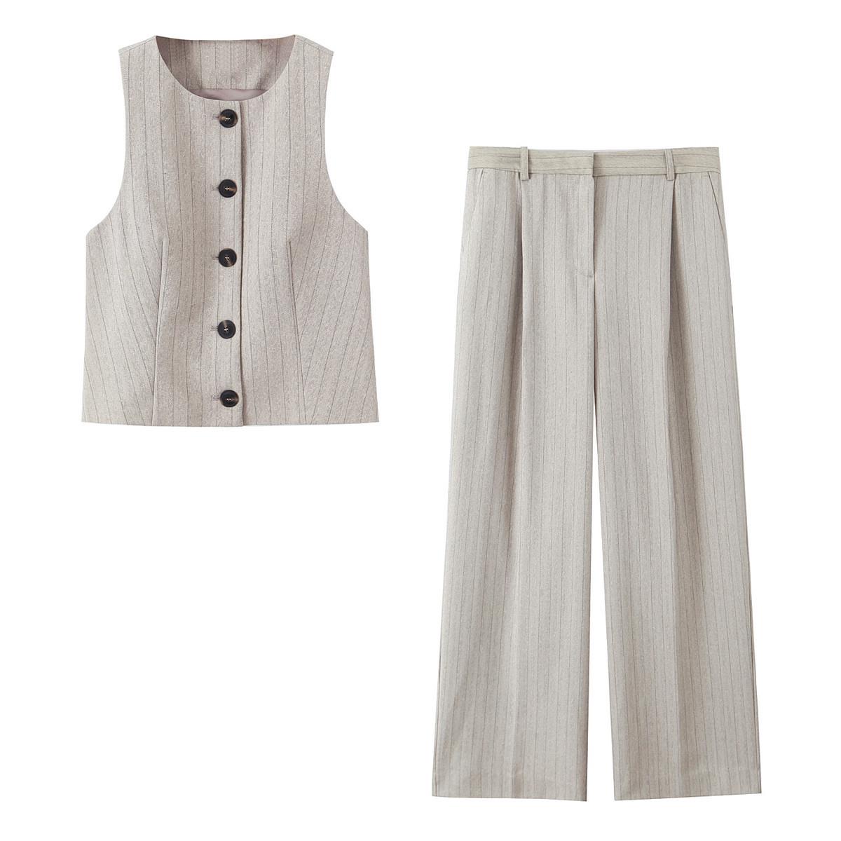 

2025 Spring Women s Striped Suit Vest & Wide-Leg Pants Set S