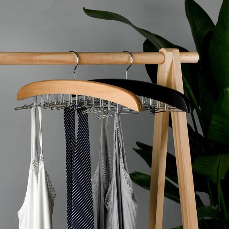 Tie Rack Tie Hanger 24 Hooks Wooden Tie Organizer, Tank Top Hanger, Belt Organizer For Closet,With Upgraded 360°Rotating, Belts