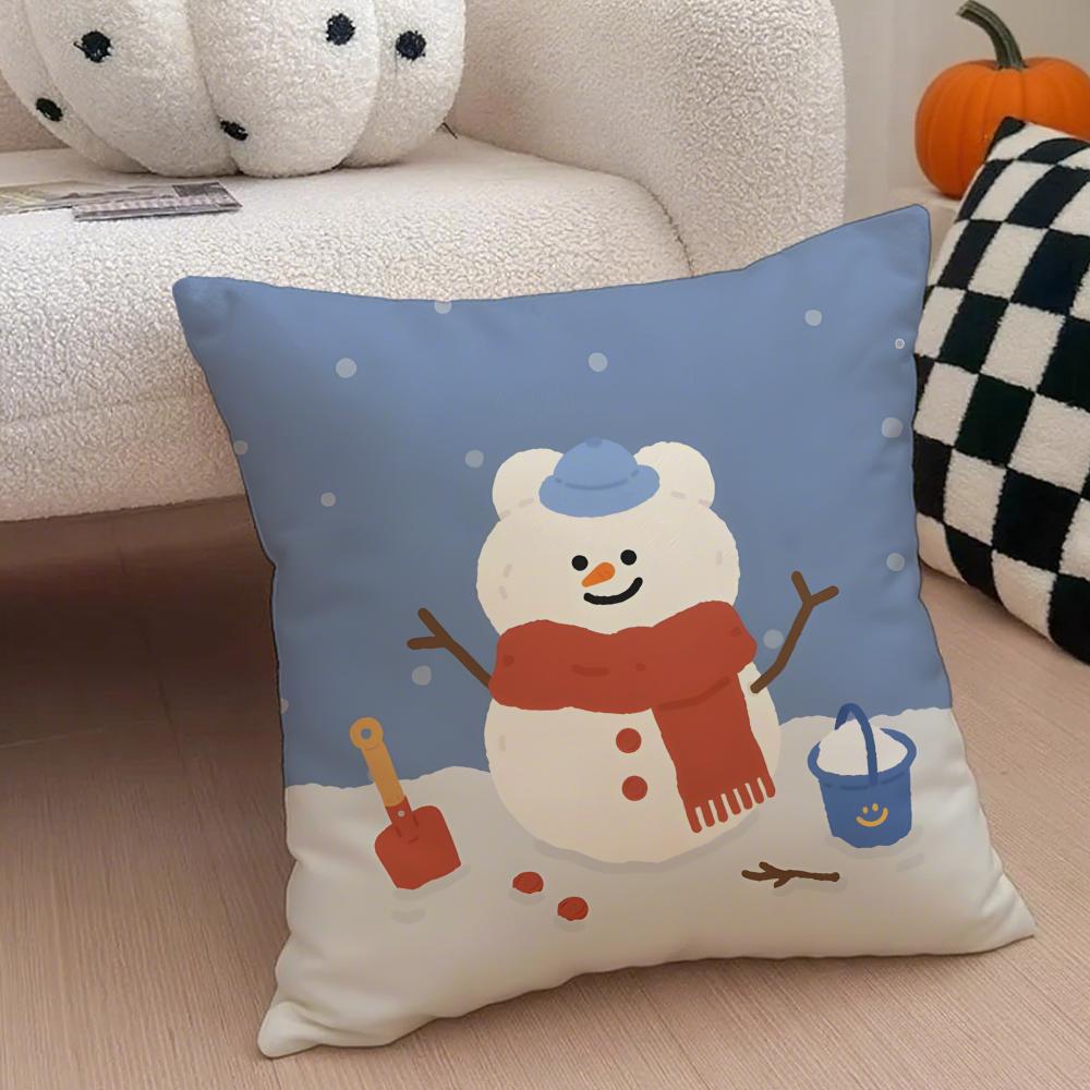 CChristmas snowman bear Cushion Cover Throw Pillow Cover Hidden Button Durable Polyester Chair Cushion