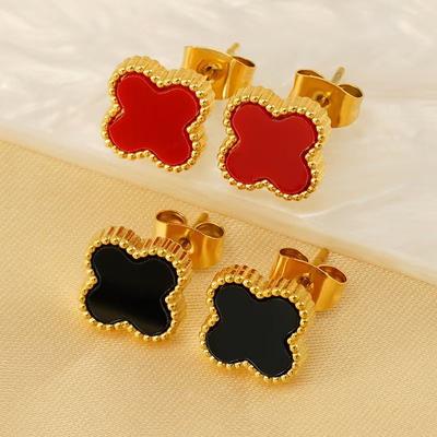 European and American Fashion Four-leaf Clover Stud Earrings Women's Versatile Temperament Trend High-end Earrings