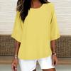 Women's Fashion Solid Color Casual T-Shirt Seven Sleeve Round Neck Cotton Top